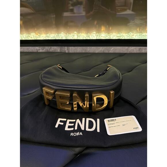 Fendigraphy Small Black & Gold Leather Bag - Picture 1 of 9